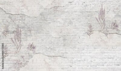 Papier peint  Vieux mur blanc avec de la lavande