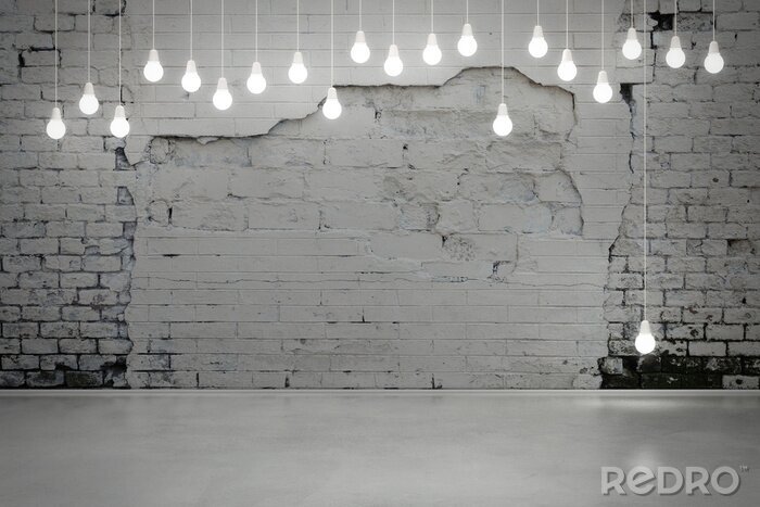 Papier peint  vieux mur de briques et ampoules
