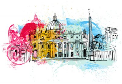 Ville de Rome et croquis en couleur