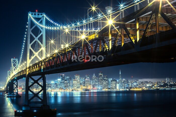 Papier peint  Ville de San Francisco au crépuscule avec un pont illuminé
