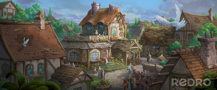 Papier peint  Ville fantastique avec des gens