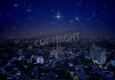 Papier peint  Ville la nuit et étoiles