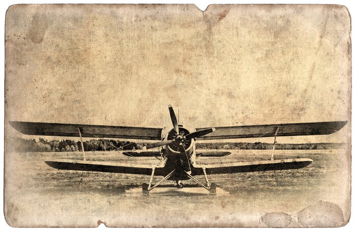 Papier peint  Vintage carte postale militaire isolé, vieux biplan