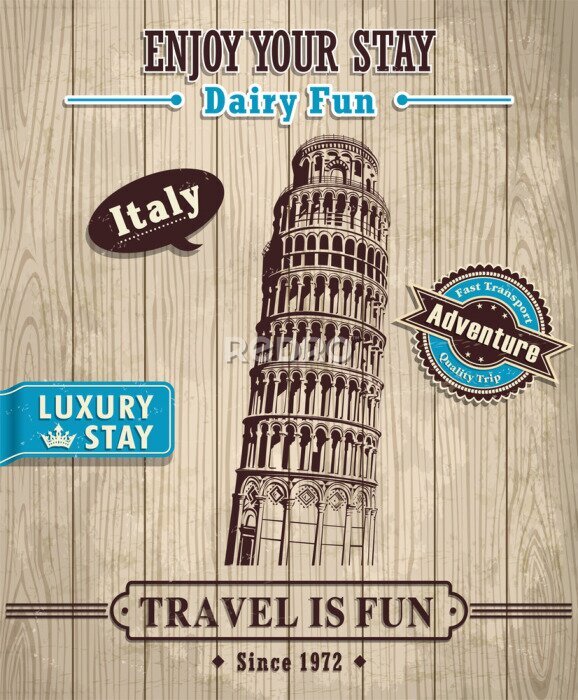 Papier peint  Vintage Italie Tour penchée d'affiche de vacances de voyage pour Pise