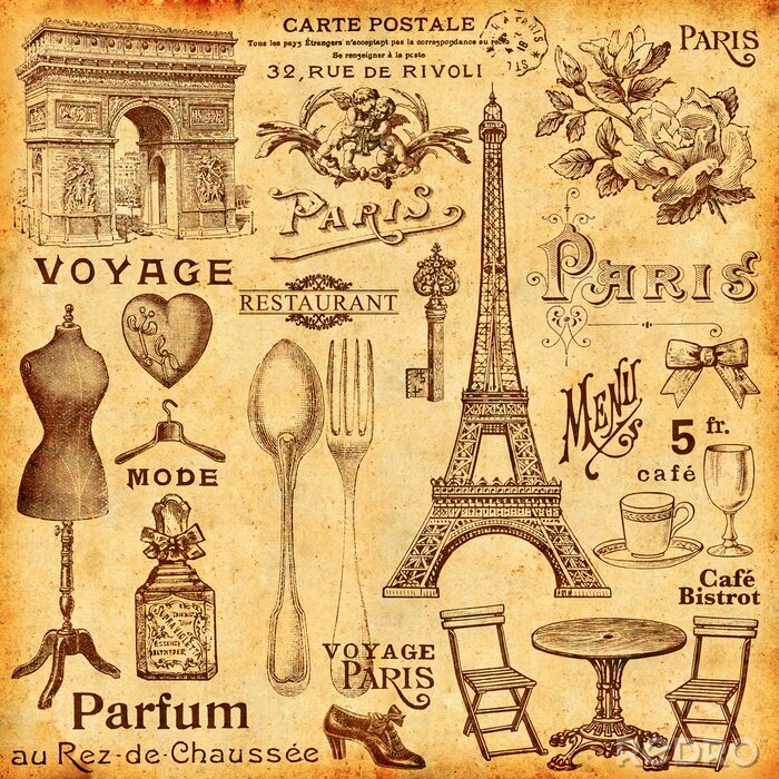 Papier peint  Vintage Paris et ses symboles