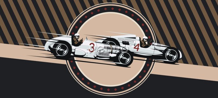 Papier peint  Vintage vector cars in race.