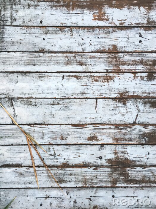 Papier peint  Vintage wooden white and brown background - old wooden bridge or palisade fence. Weathered planks texture. Vertical composition