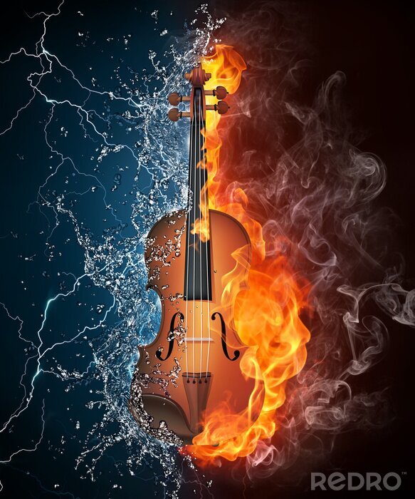 Papier peint  Violon sur le feu et l'eau