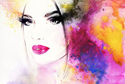 Papier peint  Visage de femme sur un fond coloré et pictural