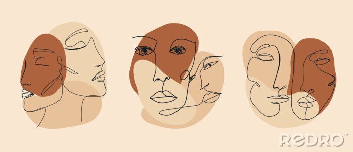Papier peint  Visages à la mode dans un style minimaliste de dessin au trait