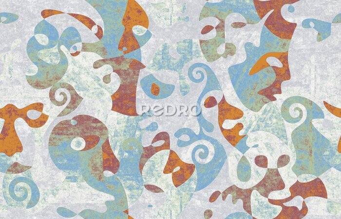 Papier peint  Visages abstraits dans le style Bauhaus graphisme artistique