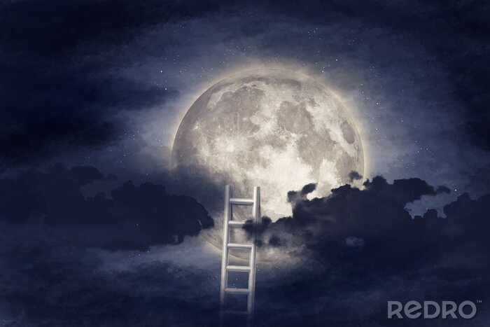 Papier peint  Vision abstraite avec une échelle pour grimper sur la lune