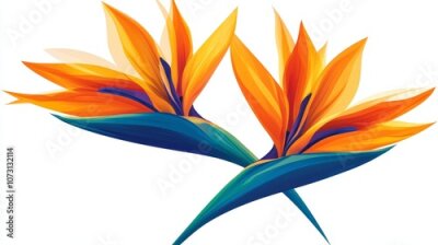 Papier peint  Vivid paradise: bright orange and blue strelitzia flowers on white background