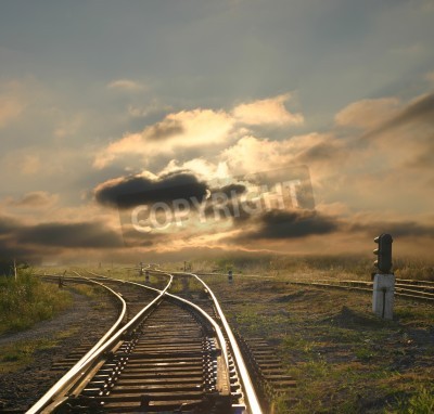 Papier peint  Voie ferrée au coucher de soleil