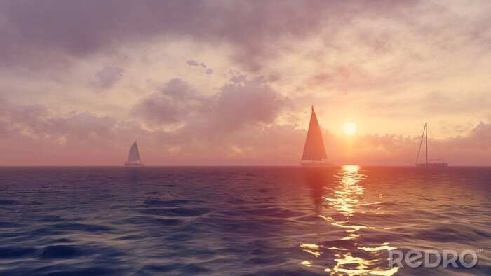Papier peint  Voiliers au crépuscule paysage marin