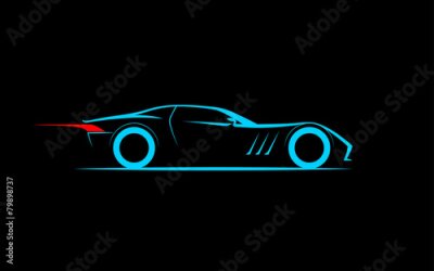 Papier peint  Voiture de sport bleu clair sur fond noir