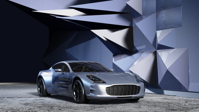 Papier peint  voiture de sport dans un contexte futuriste