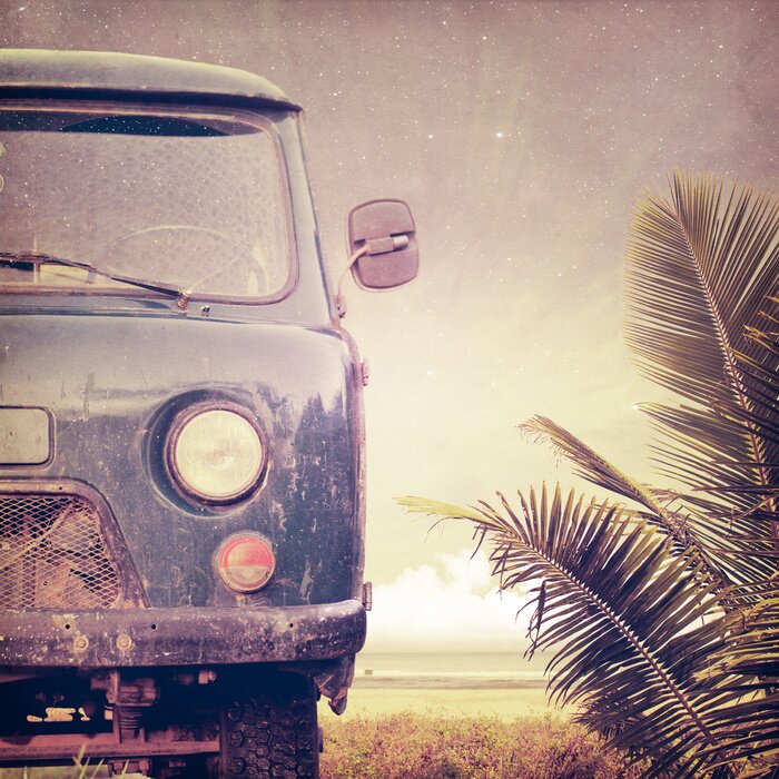 Papier peint  Voiture et palmiers vintage