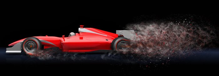 Papier peint  Voiture rouge sport avec traînée de poussière