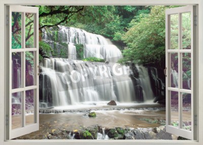 Papier peint  Vue d'une cascade à travers une fenêtre