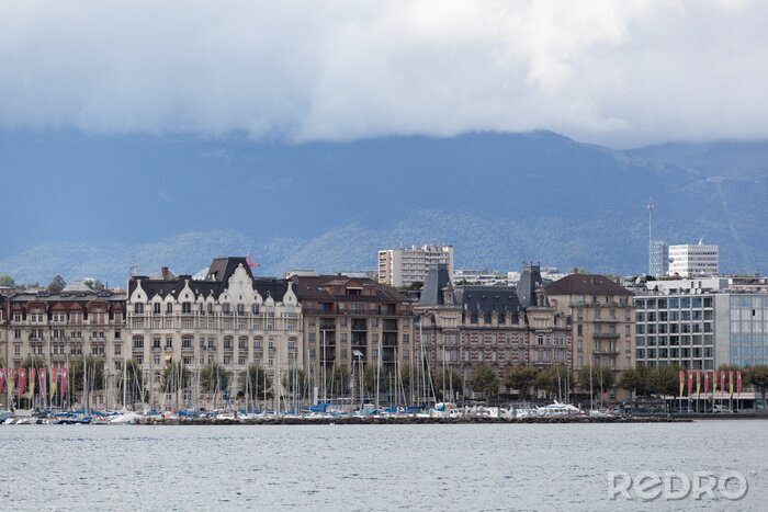 Papier peint  vue de la ville de Genève, le lac Léman, en Suisse, en Europe