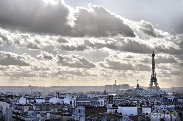 Papier peint  Vue depuis les toits de Paris - Tour Eiffel