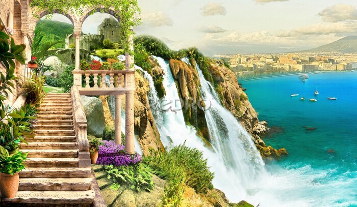 Papier peint  Vue du château et du paysage marin