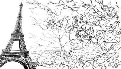 Papier peint  Vue en noir et blanc de la Tour Eiffel