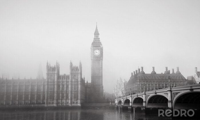 Papier peint  Vue en noir et blanc de Londres dans le brouillard