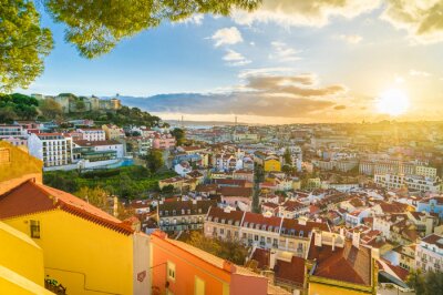 Papier peint  Vue panoramique coucher de soleil à Lisbonne
