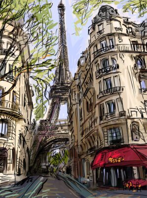 Papier peint  Vue Paris style graphique