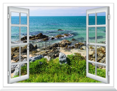 Papier peint  Vue sur la mer depuis la fenêtre sur l'île de journée d'été ensoleillée