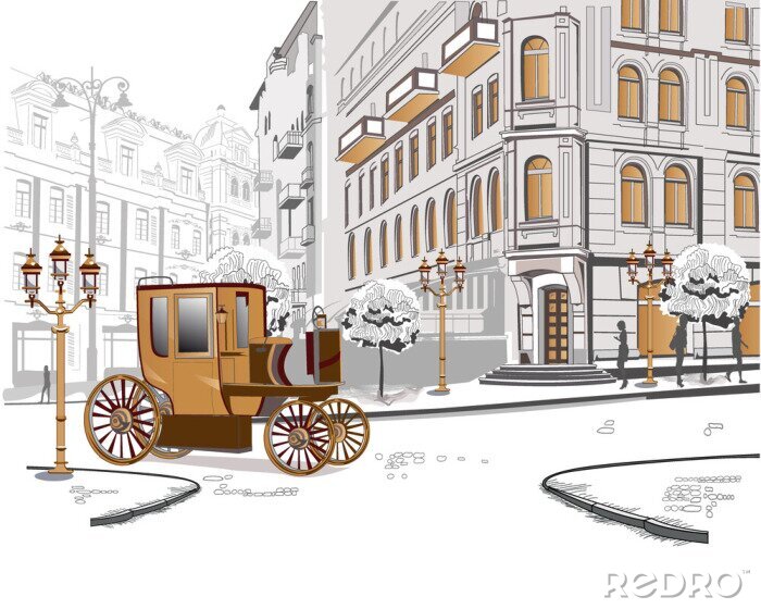 Papier peint  Vue sur la rue avec une voiture rétro dans la vieille ville