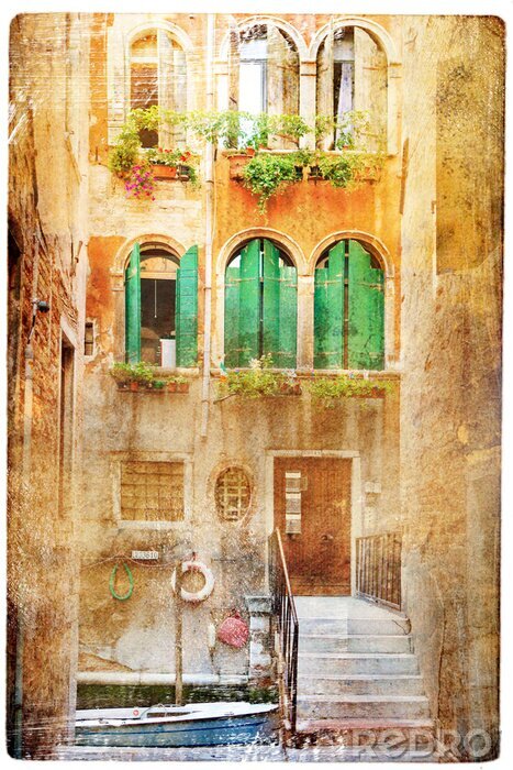 Papier peint  vues de Venise dans le style vintage, comme les cartes postales