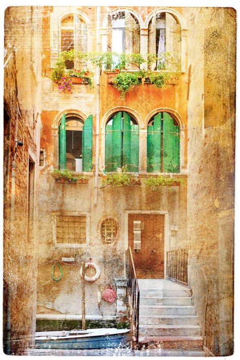 Papier peint  vues de Venise dans le style vintage, comme les cartes postales