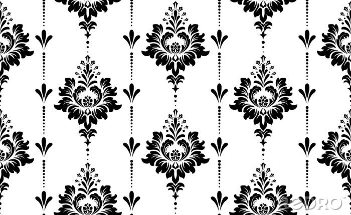 Papier peint  Wallpaper in the style of Baroque. Seamless vector background. White and black floral ornament. Graphic pattern for fabric, wallpaper, packaging. Ornate Damask flower ornament