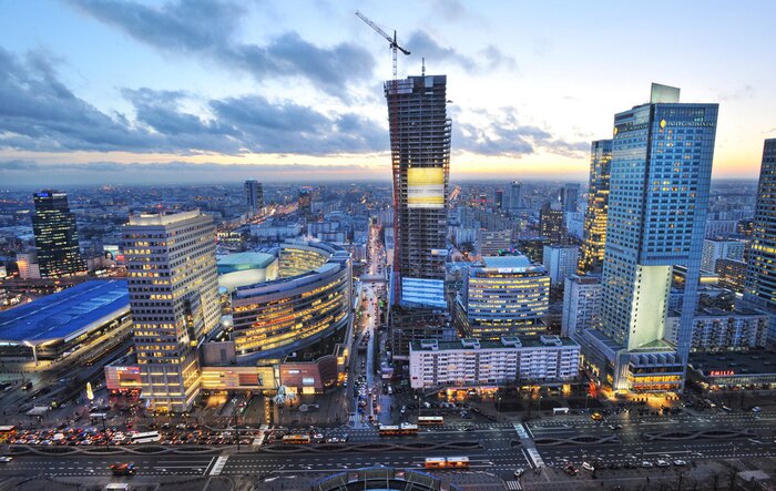 Papier peint  Warsaw skyline le soir