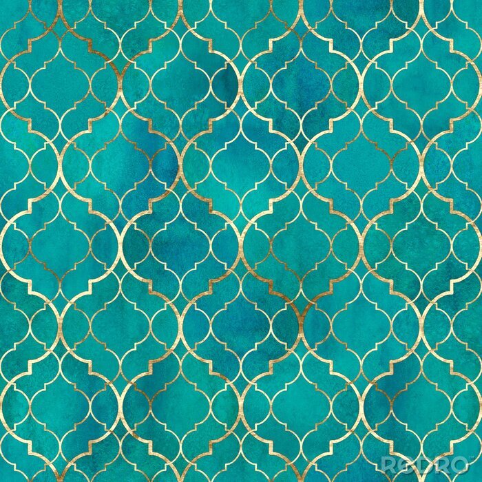 Papier peint  Watercolor abstract geometric seamless pattern. Arab tiles. Kaleidoscope effect. Watercolour vintage mosaic texture