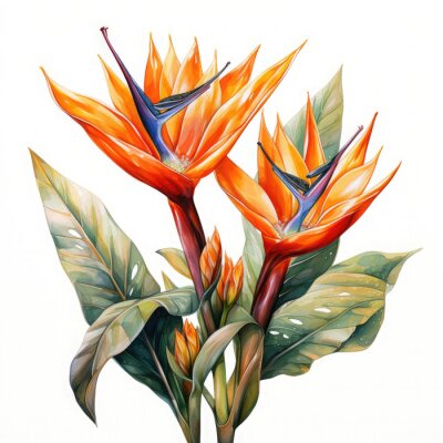 Papier peint  Watercolor Exotic Strelitzia Flowers Illustration, Generative Ai