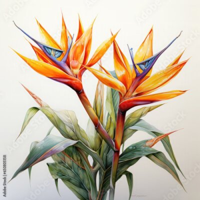 Papier peint  Watercolor Exotic Strelitzia Flowers Illustration, Generative Ai