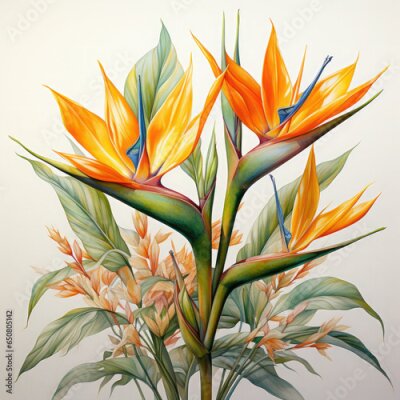 Papier peint  Watercolor Exotic Strelitzia Flowers Illustration, Generative Ai