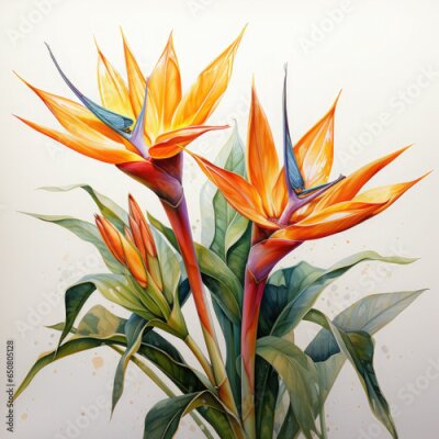Papier peint  Watercolor Exotic Strelitzia Flowers Illustration, Generative Ai