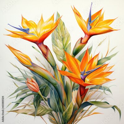 Papier peint  Watercolor Exotic Strelitzia Flowers Illustration, Generative Ai