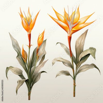 Papier peint  Watercolor Exotic Strelitzia Flowers Illustration, Generative Ai