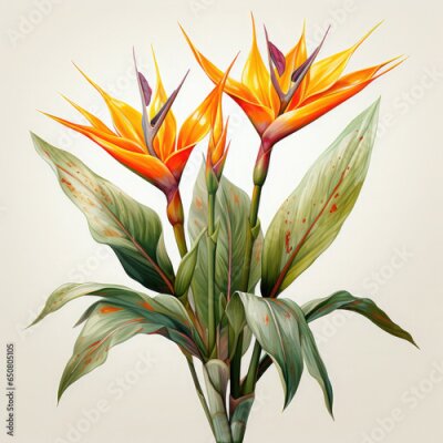 Papier peint  Watercolor Exotic Strelitzia Flowers Illustration, Generative Ai