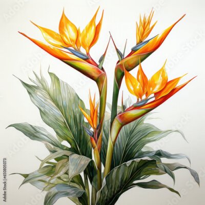 Papier peint  Watercolor Exotic Strelitzia Flowers Illustration, Generative Ai