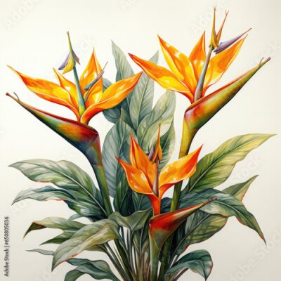 Papier peint  Watercolor Exotic Strelitzia Flowers Illustration, Generative Ai