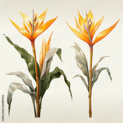 Papier peint  Watercolor Exotic Strelitzia Flowers Illustration, Generative Ai