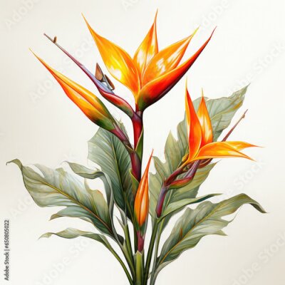Papier peint  Watercolor Exotic Strelitzia Flowers Illustration, Generative Ai
