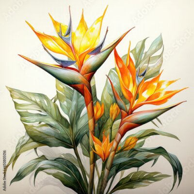Papier peint  Watercolor Exotic Strelitzia Flowers Illustration, Generative Ai